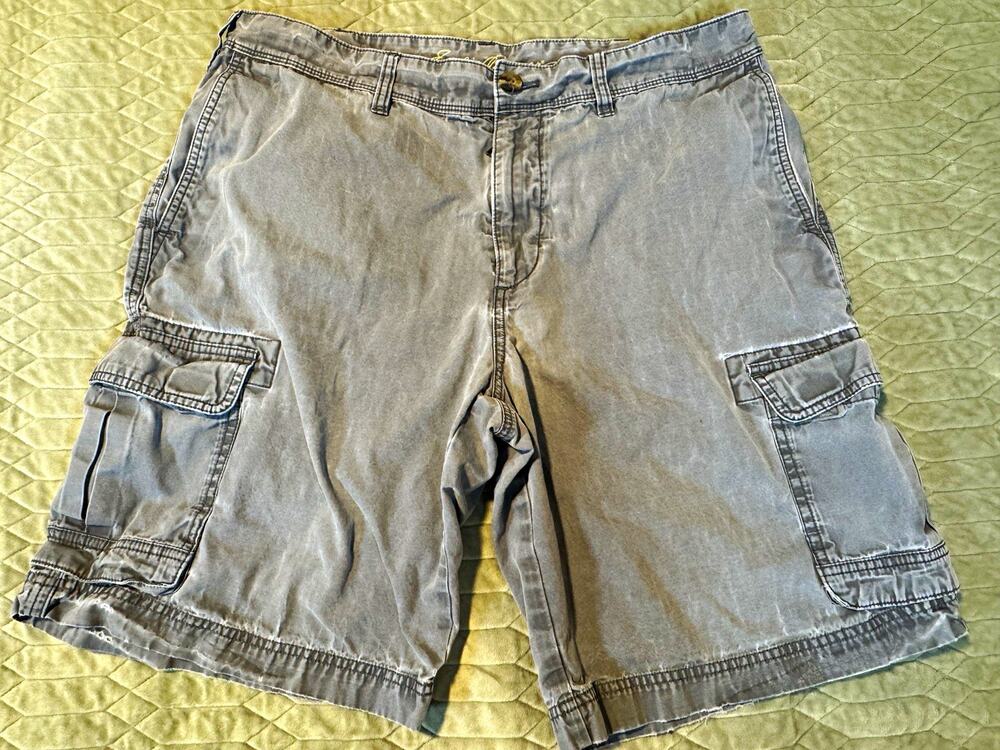 Eddie Bauer Mens Gray Cargo Cotton Canvas Shorts Flat Front Button Pockets s36
